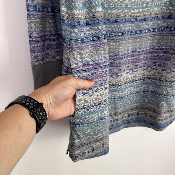 J Jill Fair Isle Long Sleeve Tunic Top XS Pockets Thermal Waffle Knit Blue Gray - Picture 7 of 12